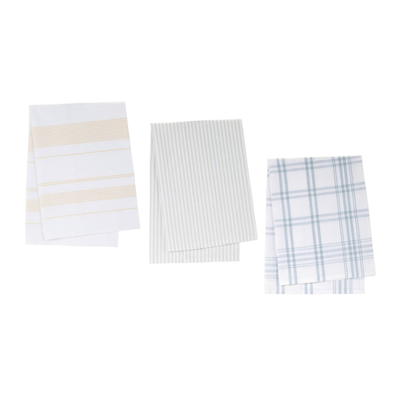 Melrose International Cotton Tea Towel, Set of 3, Blue/White/Yellow - 88748DS