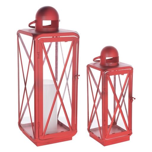 Melrose International Traditional Curved Metal Lantern, Set of 2, Red - 88760DS