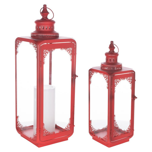 Melrose International Ornate Curved Metal Lantern, Set of 2, Red - 88767DS