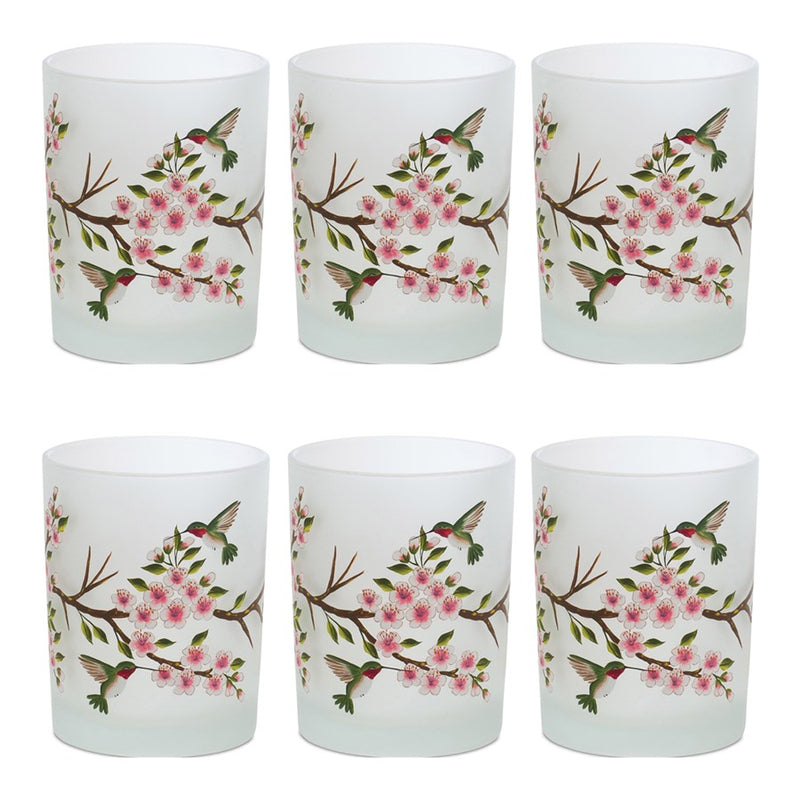 Melrose Glass Hummingbird Votive Candle Holder, Set of 6, White/Green