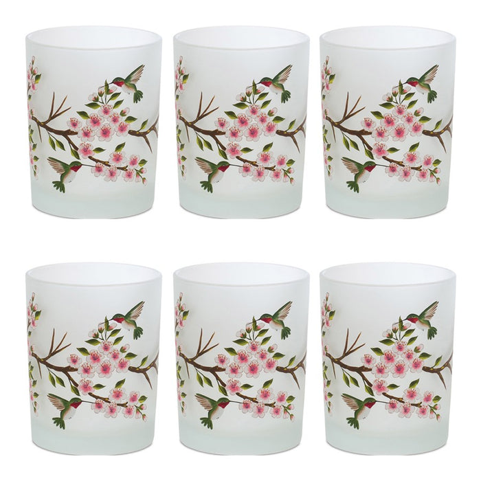 Melrose Glass Hummingbird Votive Candle Holder, Set of 6, White/Green
