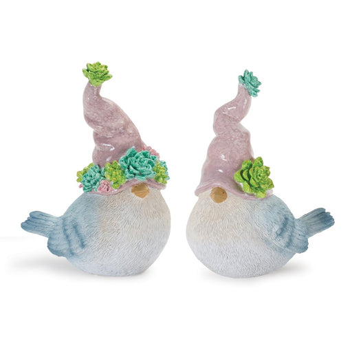 Melrose Succulent Bird Gnome Figurine, Set of 2, Green/Blue - 88789DS