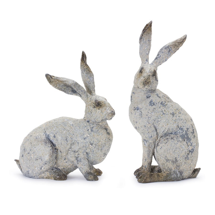 Melrose Weathered Rabbit Statue (Set of 2), Grey - 88792DS