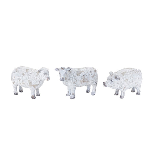 Melrose Distressed Farm Animal Figurine, Set of 3, White/Brown - 88837DS