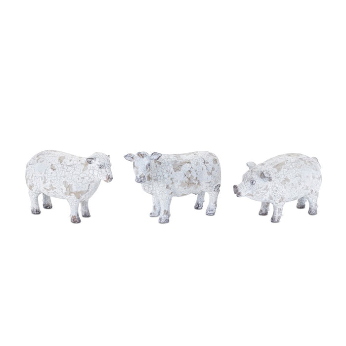 Melrose Distressed Farm Animal Figurine, Set of 3, White/Brown - 88837DS