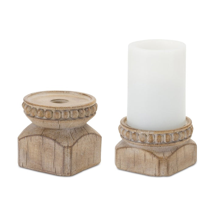 Melrose Int. Beaded Design Candle Holder, Set of 4, Brown - 88839DS