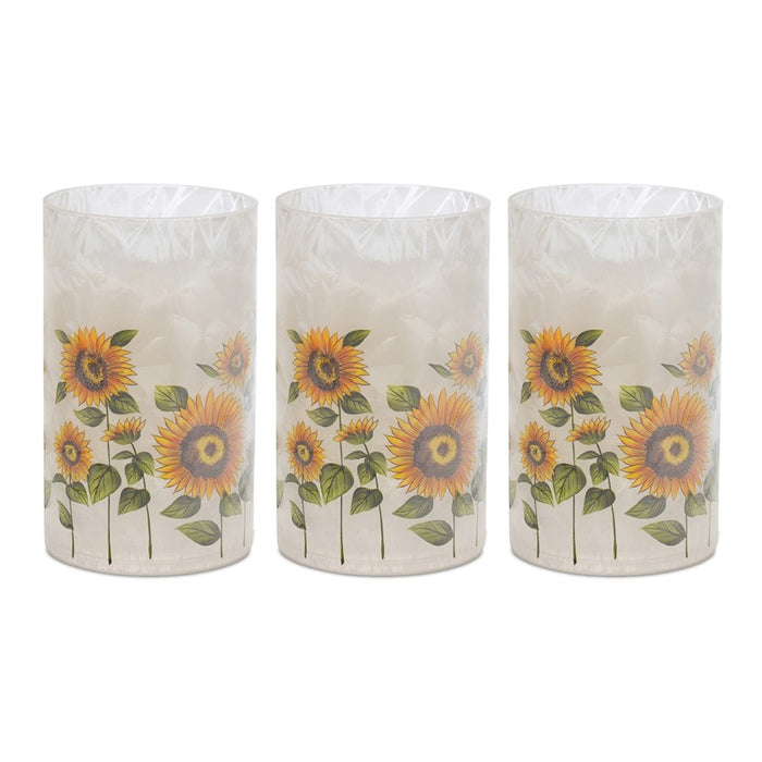 Melrose Glass Sunflower Candle Holder, Set of 3, Green/Yellow