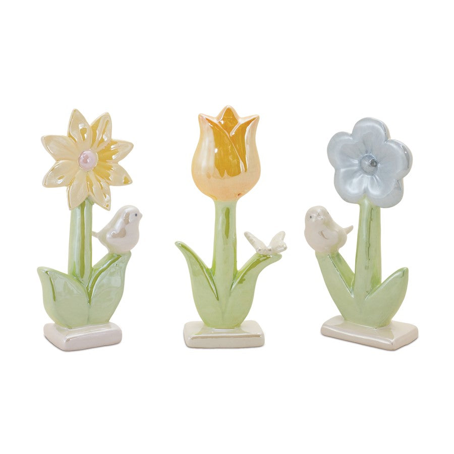 Melrose International Carved Floral Decor, Set of 3, Cream/Green - 88895DS