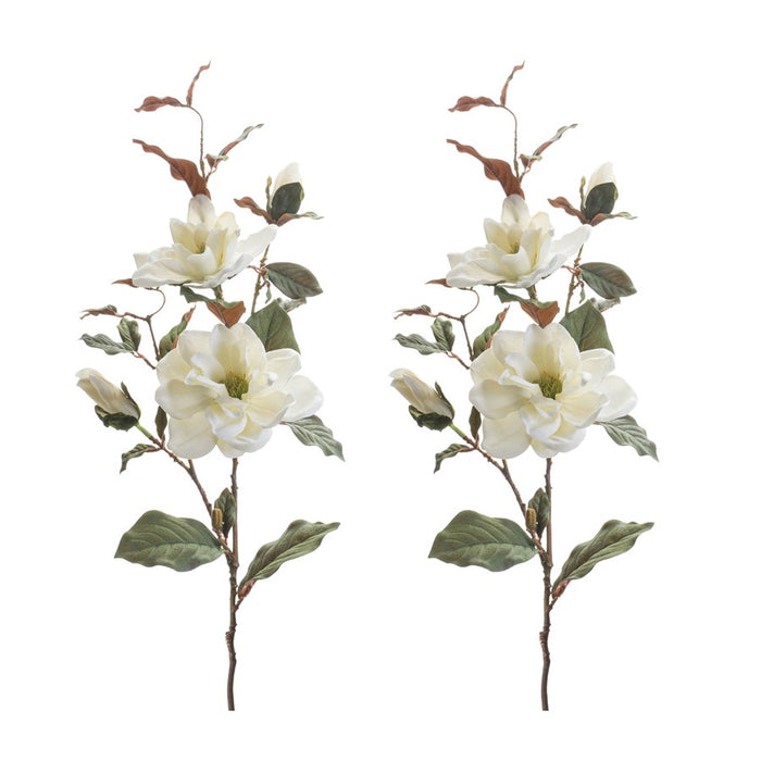 Melrose Magnolia Floral Spray (Set of 2), Green/White