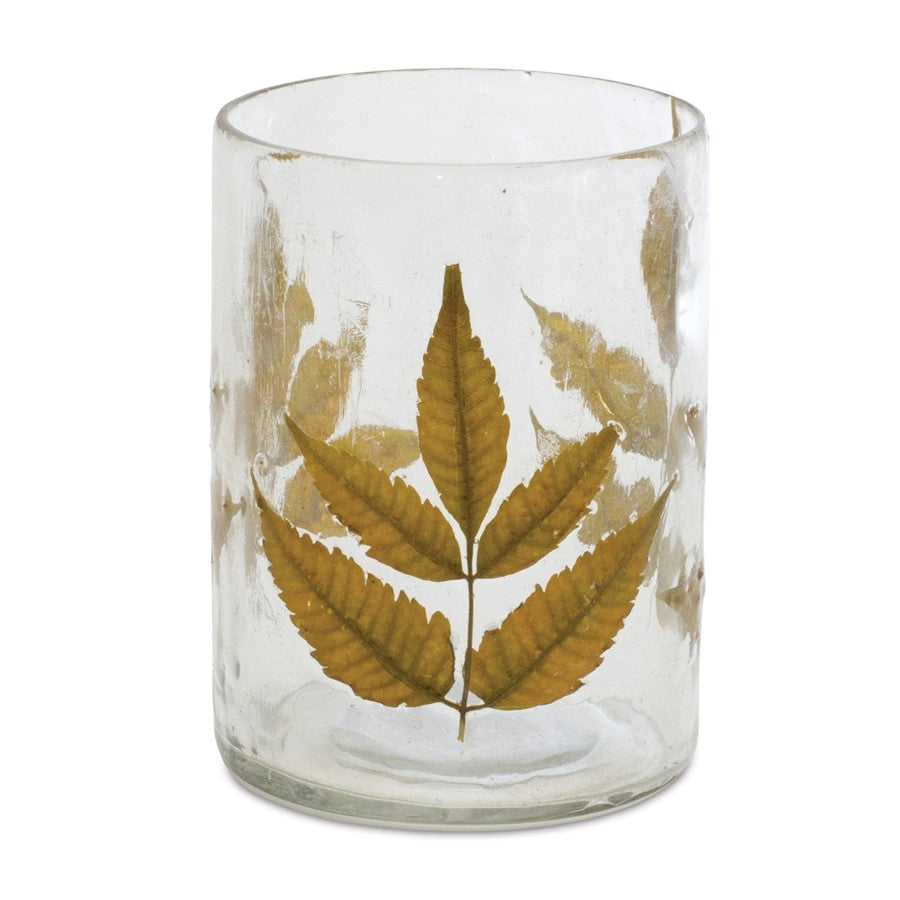 Melrose International Dried Leaf Glass Candle Holder, Set of 3, Brown - 88946DS