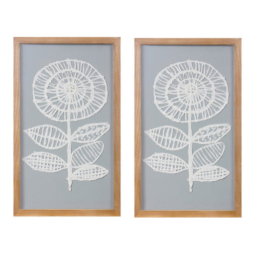 Melrose Framed Paper Mache Flower Wall Art, Set of 2, Grey/White