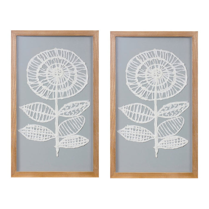 Melrose Framed Paper Mache Flower Wall Art, Set of 2, Grey/White