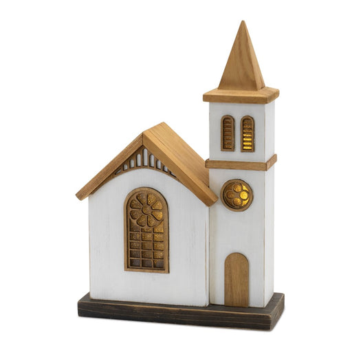 Melrose LED Lighted Winter Church Display 12"H, Brown/White - 90002DS