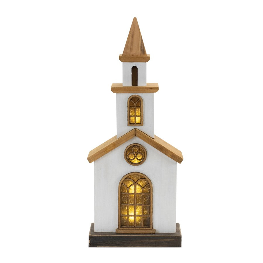 Melrose LED Lighted Winter Church Display 13.23"H, Brown/White - 90003DS