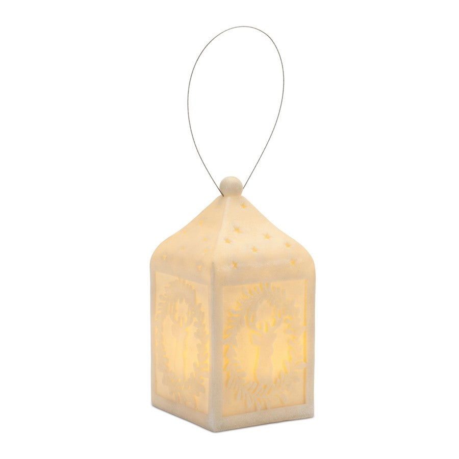 Melrose International Holiday Deer Pendant Lantern 9"H, White - 90017DS