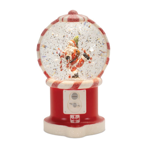 Melrose LED Snow Globe Gumball Machine/Peppermint Santa 7", Red/White - 90023DS