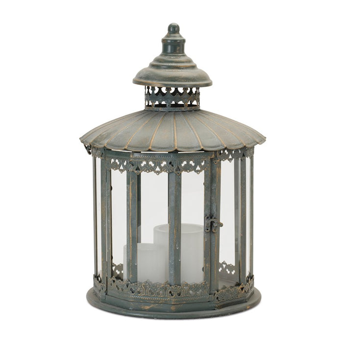 Melrose International Ornate Round Brushed Metal Lantern 20"H, Grey - 90028DS