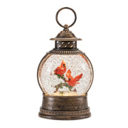 Melrose LED Snow Globe Lantern/Cardinal Bird Couple 8.25"H, Bronze/Red - 90044DS