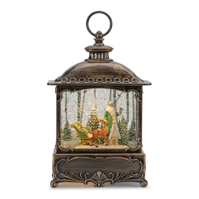 Melrose LED Snow Globe Lantern/Santa/Woodland Animals 10.5"H, Bronze/G - 90061DS