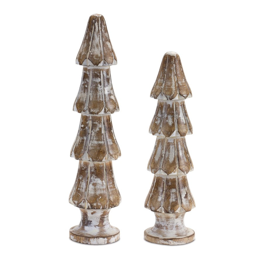Melrose International White Washed Wooden Pine Tree, Set of 2, Brown - 90074DS