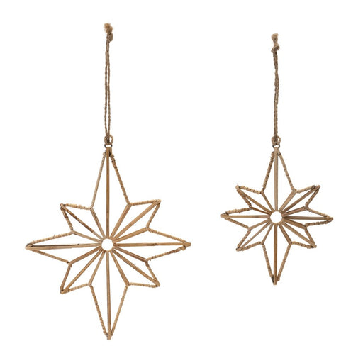 Melrose Rattan Wrapped Metal Star Ornament, Set of 12, Beige