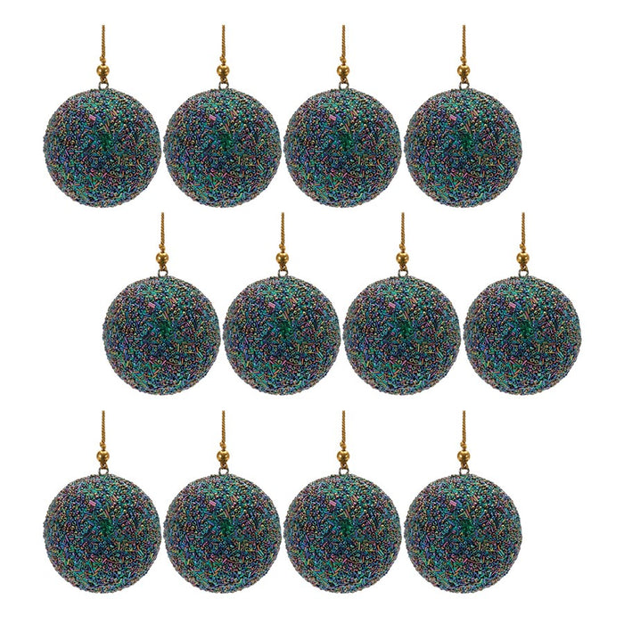 Melrose Rainbow Beaded Ball Ornament, Set of 12, Blue/Purple