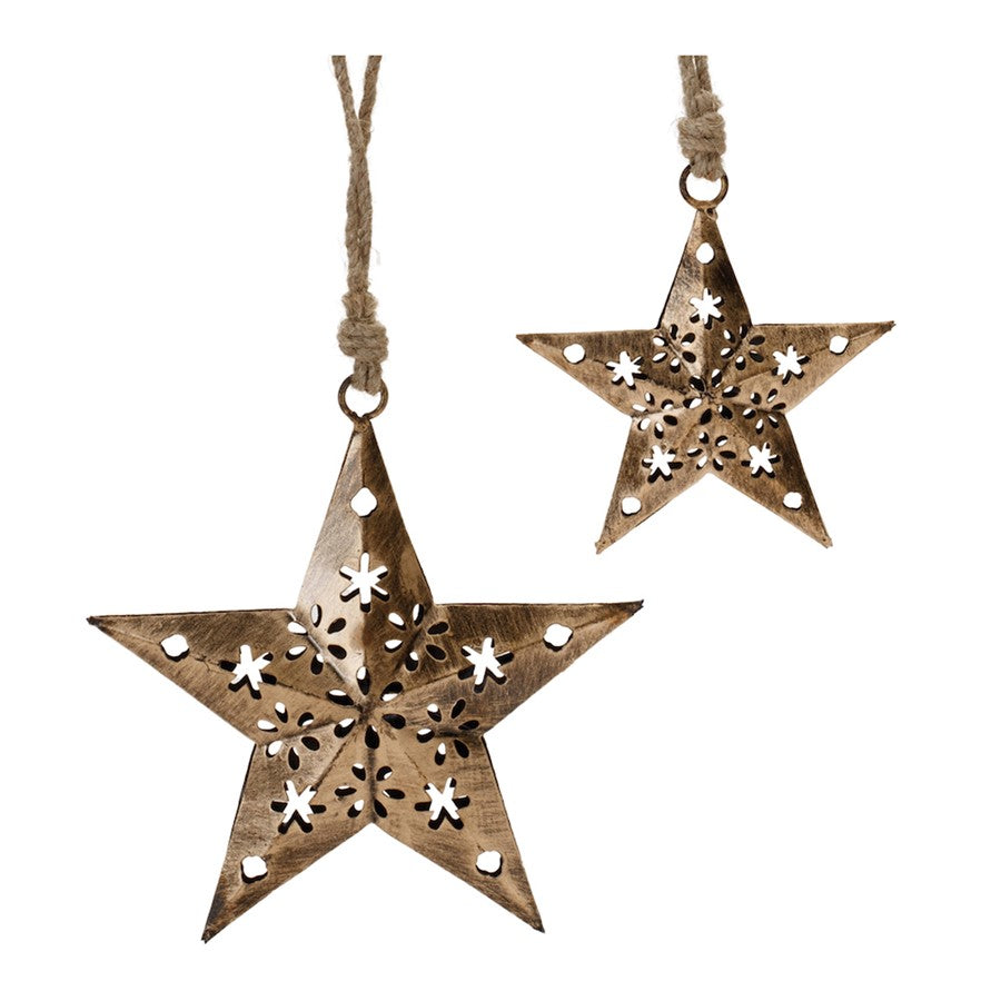 Melrose International Punched Metal Star Ornament, Set of 12, Bronze - 90084DS