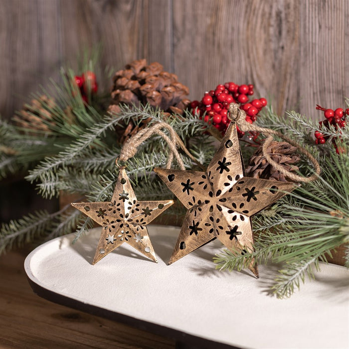 Melrose International Punched Metal Star Ornament, Set of 12, Bronze