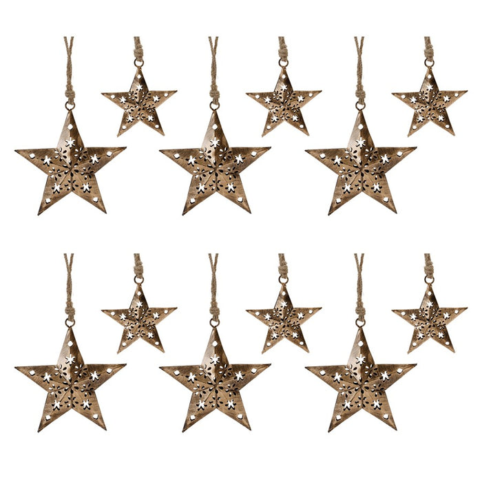 Melrose International Punched Metal Star Ornament, Set of 12, Bronze