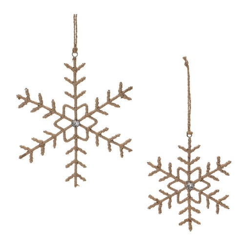 Melrose Jute Wrapped Metal Snowflake Oranment, Set of 6, Beige - 90090DS