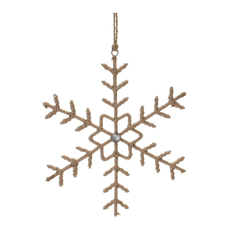 Melrose Jute Wrapped Metal Snowflake Oranment, Set of 6, Beige