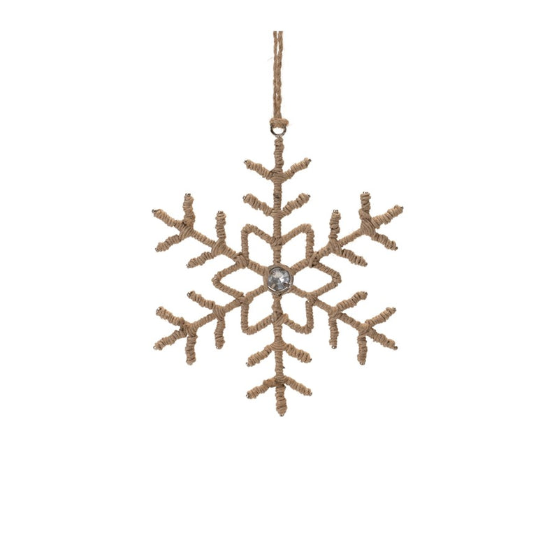 Melrose Jute Wrapped Metal Snowflake Oranment, Set of 6, Beige