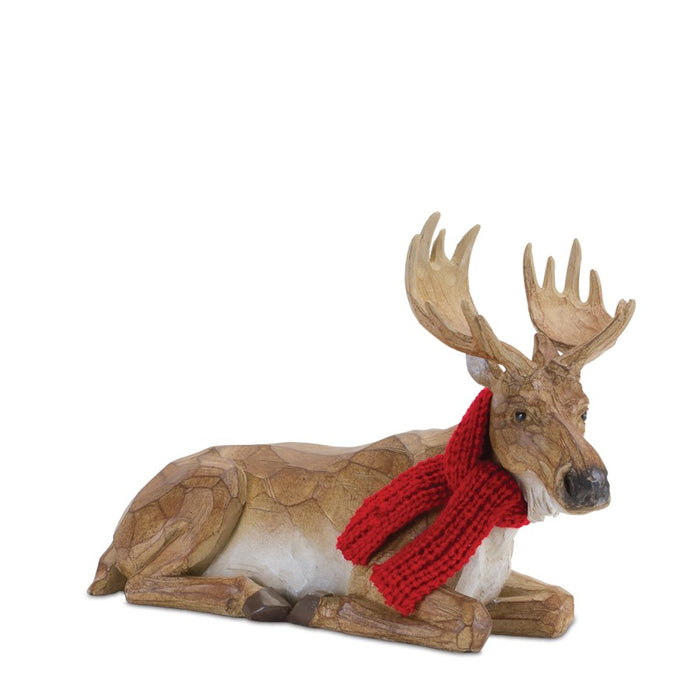 Melrose International Carved Winter Moose/Scarf, Set of 2, Brown
