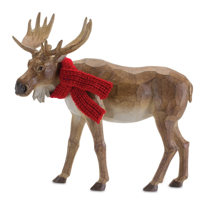 Melrose International Carved Winter Moose/Scarf, Set of 2, Brown