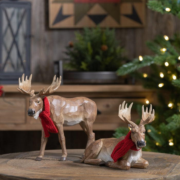 Melrose International Carved Winter Moose/Scarf, Set of 2, Brown