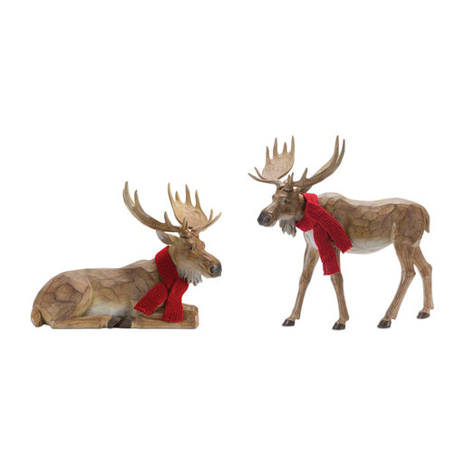 Melrose International Carved Winter Moose/Scarf, Set of 2, Brown/Red - 90115DS