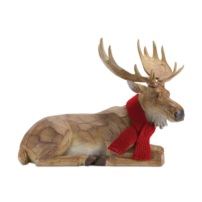Melrose International Carved Winter Moose/Scarf, Set of 2, Brown/Red