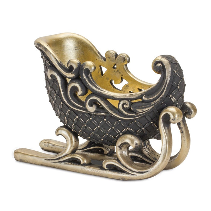 Melrose International Elegant Holidy Sleigh Decor 10"L, Black/Gold - 90121DS