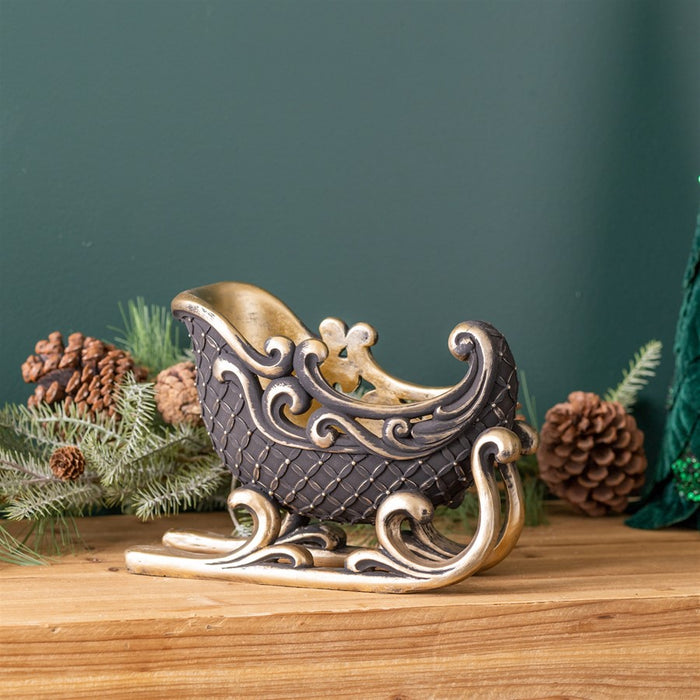 Melrose International Elegant Holidy Sleigh Decor 10"L, Black/Gold