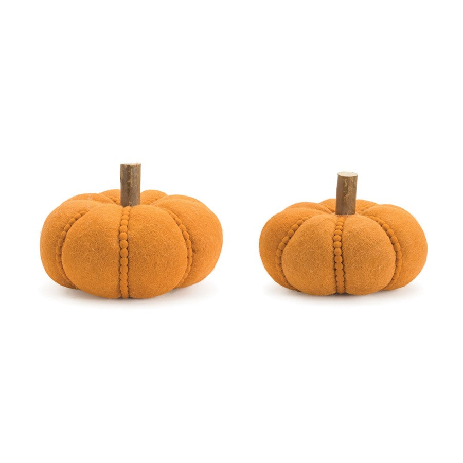 Melrose International Felt Wool Pumpkin Decor, Set of 2, Orange/Brown - 90134DS