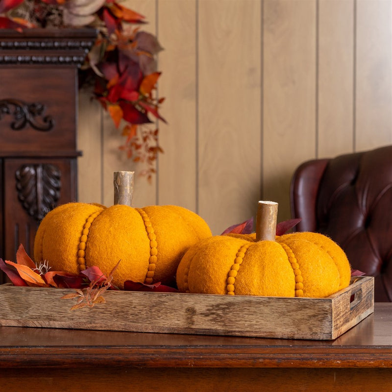 Melrose International Felt Wool Pumpkin Decor, Set of 2, Orange/Brown