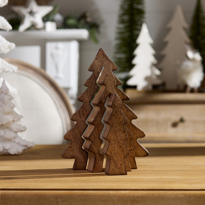 Melrose International Wood Pine Tree Nesting Display, Set of 2, Brown