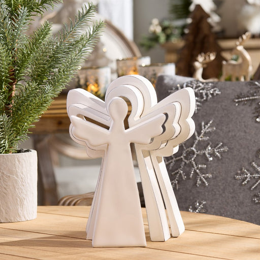 Melrose International Wood Angel Nesting Display, Set of 2, White