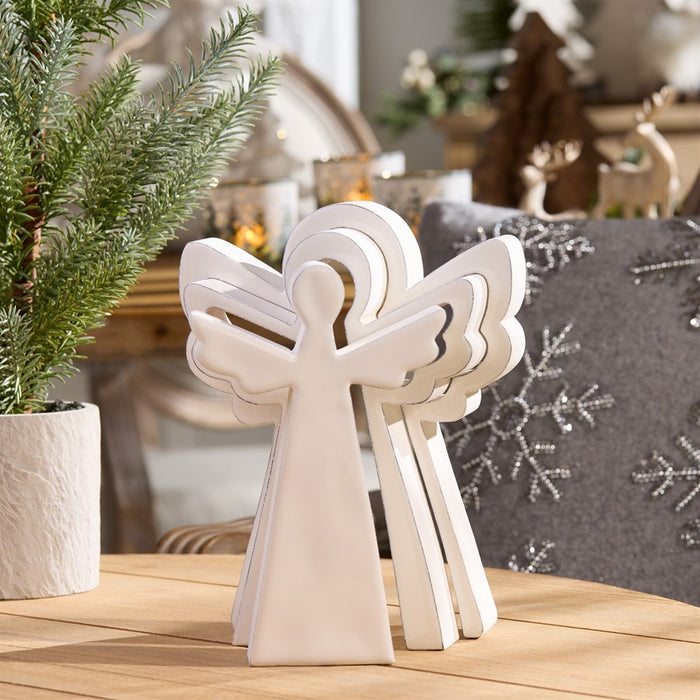 Melrose International Wood Angel Nesting Display, Set of 2, White