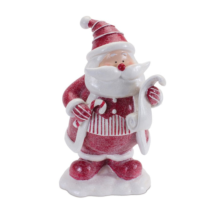 Melrose Peppermint Santa/Candy Cane Figurine, Set of 2, White/Red