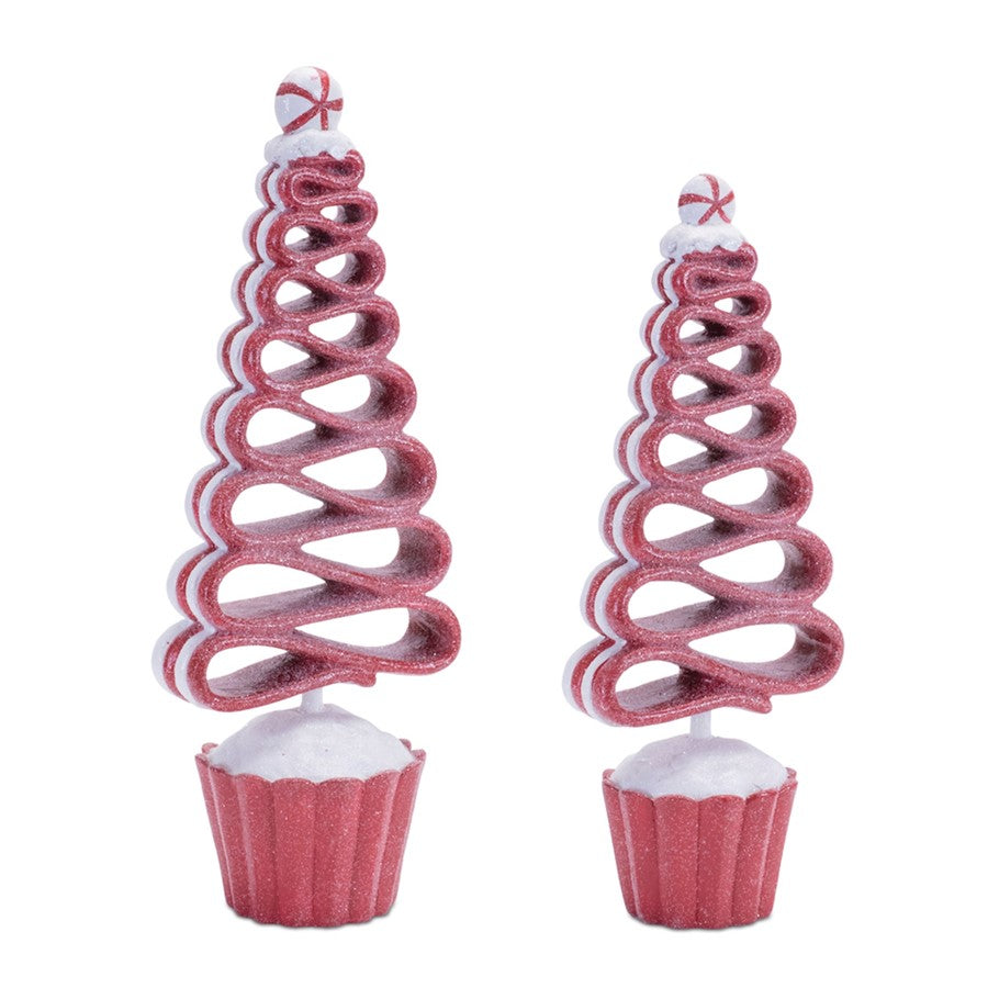 Melrose International Glittered Ribbon Candy Tree, Set of 2, Red/White - 90141DS