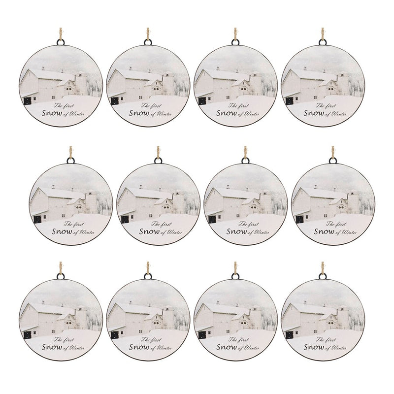 Melrose International Metal First Snow Disc Ornament, Set of 12, White