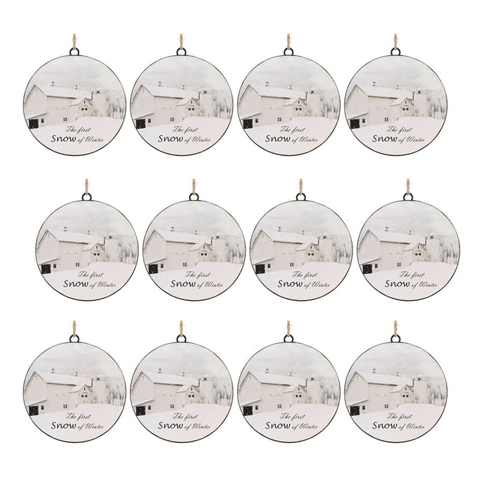 Melrose International Metal First Snow Disc Ornament, Set of 12, White