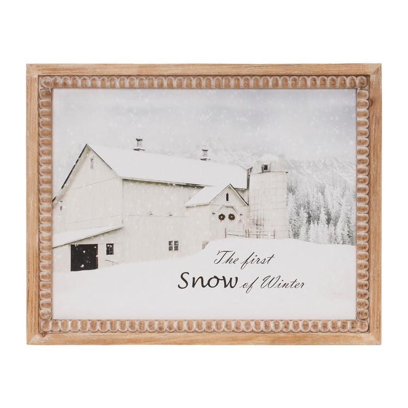 Melrose International Framed First Snow Barn Print 18"L, White/Brown - 90154DS
