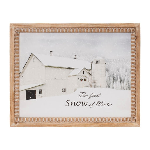 Melrose International Framed First Snow Barn Print 18"L, White/Brown - 90154DS